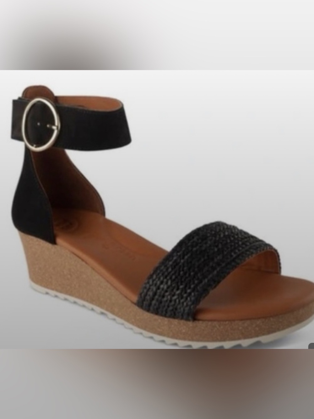 Paul Green Black Braided Front Cork Wedge Sandal